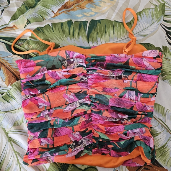 Express orange print ruched top size M NWT - Picture 6 of 6